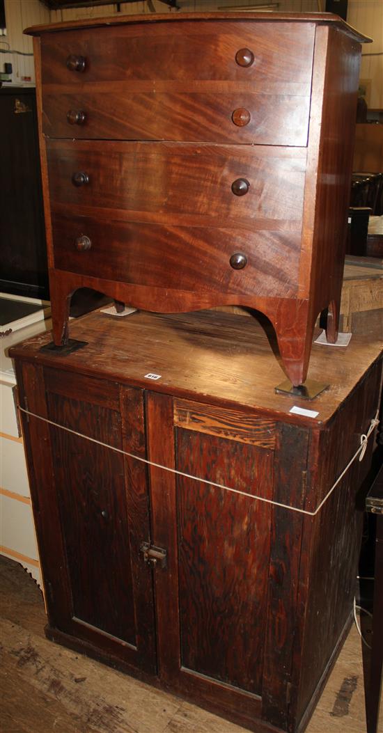 Oak dwarf cupboard and a commode